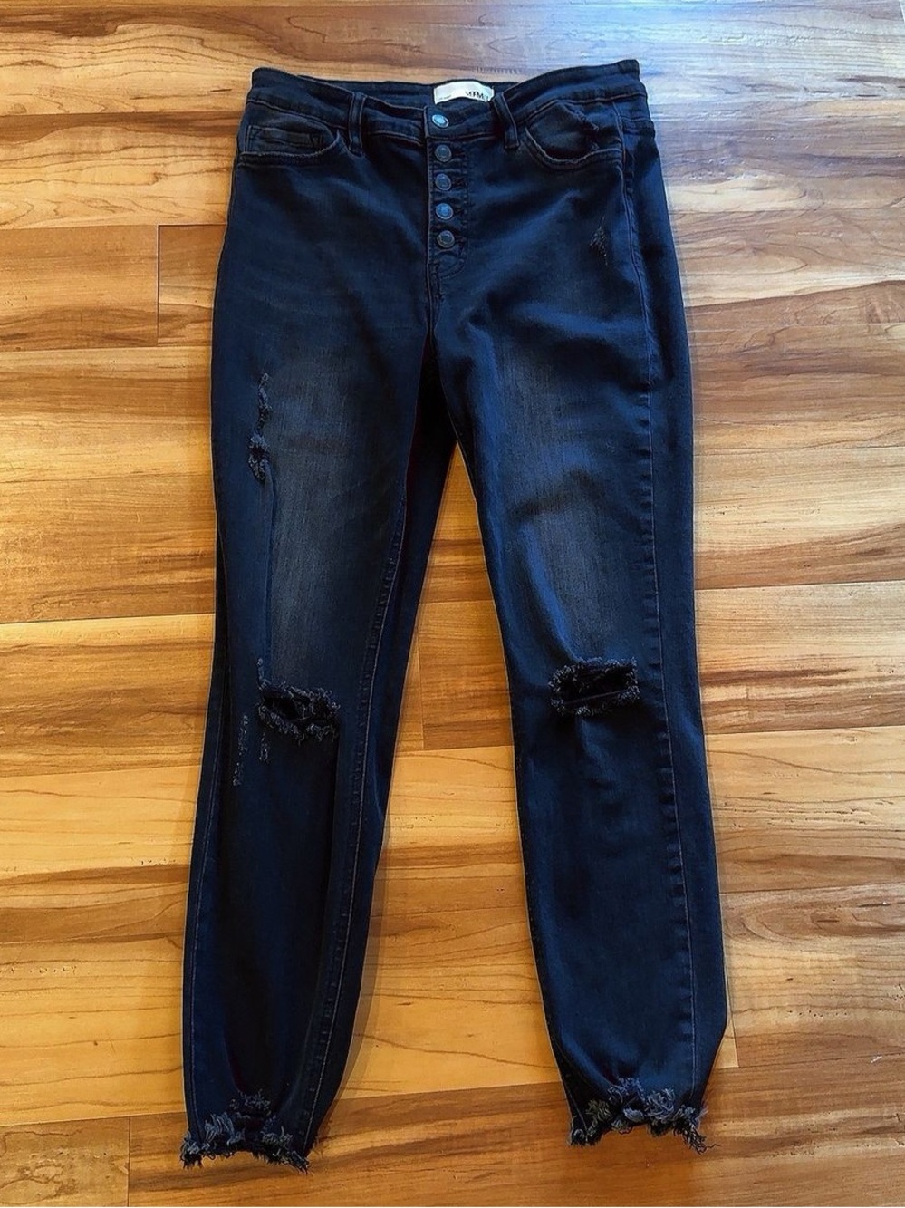 Vervet Black High Rise Button Fly Distressed Cropped Skinny Jeans 30
